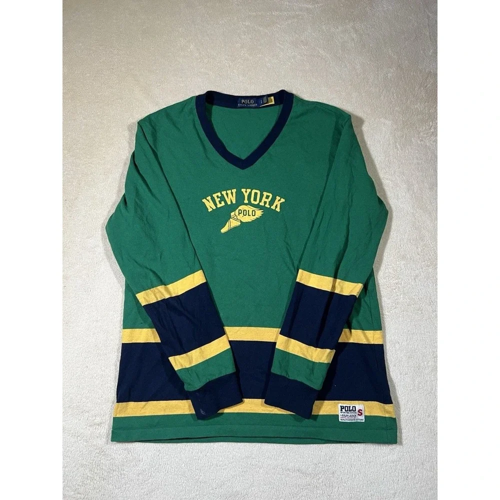 Polo Ralph Lauren New York State Champs #67 Size S V-Neck Shirt Repro Classic